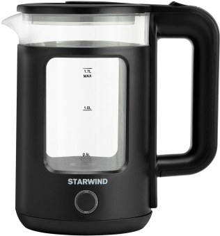 Чайник электрический Starwind SKG1053 1.7л. 1800Вт черный корпус: стекло - купить недорого с доставкой в интернет-магазине