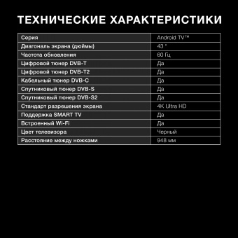 Телевизор LED Hyundai 43" H-LED43BU7006 Android TV Frameless Metal черный 4K Ultra HD 60Hz DVB-T DVB-T2 DVB-C DVB-S DVB-S2 USB WiFi Smart TV - купить недорого с доставкой в интернет-магазине