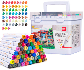 Набор маркеров для скетчинга Deli 70818-60 скошенный пиш. наконечник 60цв. пластиковая коробка - купить недорого с доставкой в интернет-магазине