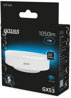 Лампа светодиодная Gauss 108008311 11Вт цок.:GX53 таблетка 220B св.свеч.бел.хол. (упак.:10шт) - купить недорого с доставкой в интернет-магазине