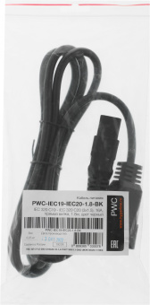 Шнур питания Hyperline PWC-IEC19-IEC20-1.8-BK C19-C20 проводник.:3x1.5мм2 1.8м 250В 16А (упак.:1шт) черный - купить недорого с доставкой в интернет-магазине