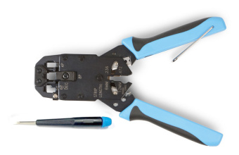 Инструмент обжимной Hyperline HT-2008A для RJ-45, RJ-12, RJ-11 (упак:1шт) черный/голубой - купить недорого с доставкой в интернет-магазине