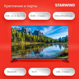 Телевизор LED Starwind 43" SW-LED43SG300 Яндекс.ТВ Frameless черный FULL HD 60Hz DVB-T DVB-T2 DVB-C DVB-S DVB-S2 USB WiFi Smart TV - купить недорого с доставкой в интернет-магазине
