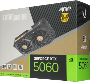 Видеокарта Zotac PCI-E 5.0 RTX 5060 AMP NVIDIA GeForce RTX 5060 8Gb 128bit GDDR7 2550/28000 HDMIx1 DPx3 HDCP Ret - купить недорого с доставкой в интернет-магазине