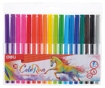 Фломастеры Deli EC10013 ColoRun Вентилируемый 18цв. пакет с европодвесом - купить недорого с доставкой в интернет-магазине