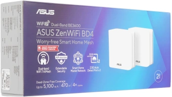 Бесшовный Mesh роутер Asus ZenWiFi BD4 (BD4(W-2-PK)) BE3600 1000/2500BASE-T белый (упак.:2шт) - купить недорого с доставкой в интернет-магазине