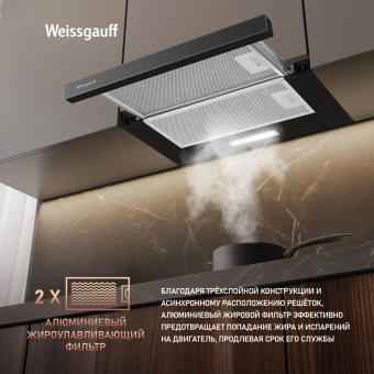 Вытяжка встраиваемая Weissgauff TEL 450 Glass черный управление: кулисные переключатели (1 мотор) - купить недорого с доставкой в интернет-магазине