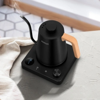 Чайник электрический Kitfort КТ-6726 1л. 1200Вт черный/дерево корпус: нерж.сталь/пластик - купить недорого с доставкой в интернет-магазине