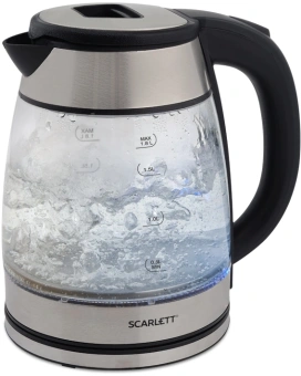 Чайник электрический Scarlett SC-EK27G40 1.8л. 1800Вт серебристый/черный корпус: стекло (EK27G40) - купить недорого с доставкой в интернет-магазине