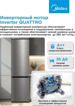 Холодильник Midea MDRB519MGE46ID 2-хкамерн. нержавеющая сталь мат. инвертер - купить недорого с доставкой в интернет-магазине