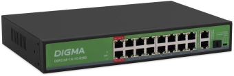 Коммутатор Digma DSP216F-1G-1C-R300 (L2) 16x100Мбит/с 1x1Гбит/с 1xКомбо(1000BASE-T/SFP) 16PoE 16PoE+ 2PoE++ 300W неуправляемый - купить недорого с доставкой в интернет-магазине