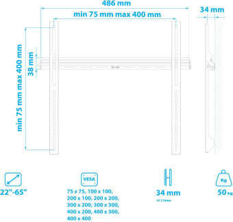 Кронштейн для телевизора Kromax VEGA-11 черный 22"-65" макс.50кг настенный фиксированный - купить недорого с доставкой в интернет-магазине