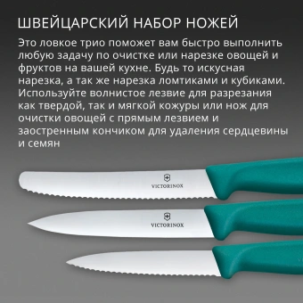 Набор ножей кухон. Victorinox Swiss Classic 6.7114.34C1 для овощей компл.:3предм. зеленый европодвес - купить недорого с доставкой в интернет-магазине