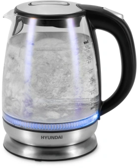 Чайник электрический Hyundai HYK-G8800 1.7л. 2200Вт черный/серебристый корпус: стекло - купить недорого с доставкой в интернет-магазине