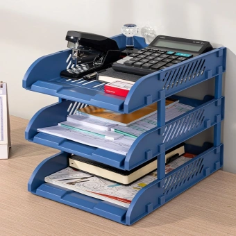 Лоток горизонтальный Deli E9213 BLUE сборный для бумаг 325x241x155мм синий пластик (упак.:3шт) пластиковый пакет - купить недорого с доставкой в интернет-магазине