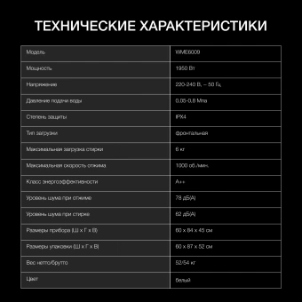 Стиральная машина Hyundai WME6009 класс: A++ загр.фронтальная макс.:6кг белый - купить недорого с доставкой в интернет-магазине