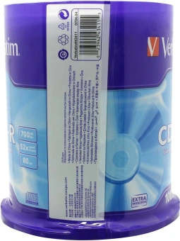 Диск CD-R Verbatim 700Mb 52x Cake Box (100шт) (43411) - купить недорого с доставкой в интернет-магазине