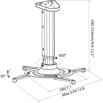 Кронштейн для проектора Cactus CS-VM-PR05M-AL серебристый макс.24кг потолочный поворот и наклон - купить недорого с доставкой в интернет-магазине