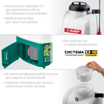 Опрыскиватель Зубр Мастер ОПЛ-15 аккум. наплеч. 15л белый/зеленый (ОПЛ-15) - купить недорого с доставкой в интернет-магазине