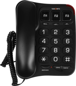 Телефон проводной Texet TX-214 черный - купить недорого с доставкой в интернет-магазине