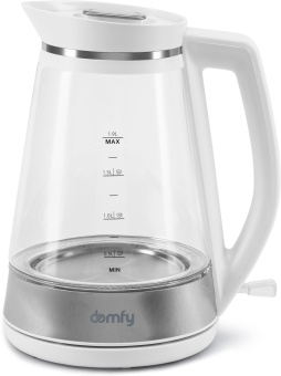 Чайник электрический Domfy DSW-EK505 1.9л. 3000Вт белый/прозрачный (корпус: стекло) - купить недорого с доставкой в интернет-магазине