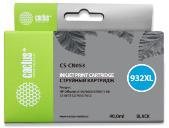 Картридж струйный Cactus CS-CN053 №932XL черный пигментный (40мл) для HP DJ 6600 с чипом - купить недорого с доставкой в интернет-магазине