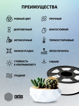 Пластик для принтера 3D Cactus CS-3D-PETG-1KG-WHITE PETG d1.75мм 1кг L316м 1цв. - купить недорого с доставкой в интернет-магазине