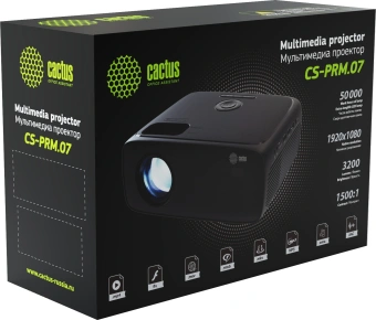 Проектор Cactus CS-PRM.07B.Full HD LCD 3200Lm LS 320Lm ANSI (1920x1080) 1500:1 ресурс лампы:50000часов 1xUSB typeA 3xHDMI 1.16кг - купить недорого с доставкой в интернет-магазине