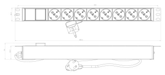 Блок распределения питания Hyperline SHE19-8SH-S-2.5EU гор.размещ. 8xSchuko базовые 16A Schuko 2.5м - купить недорого с доставкой в интернет-магазине