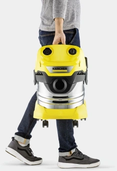 Строительный пылесос Karcher WD 4 S V-20/5/22 1000Вт (уборка: сухая/сбор воды) желтый - купить недорого с доставкой в интернет-магазине