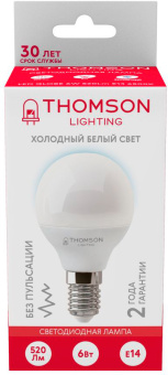 Лампа светодиодная Thomson TH-B2315 6Вт цок.:E14 шар 220B 6500K св.свеч.бел.хол. Globe (упак.:1шт) - купить недорого с доставкой в интернет-магазине