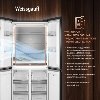 Холодильник Weissgauff WCD 450 Rock Glass NoFrost Inverter 3-хкамерн. графит темный инвертер - купить недорого с доставкой в интернет-магазине