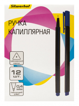 Ручка капилляр. Silwerhof син. черн. игловидный пиш. наконечник линия 0.4мм треугол. - купить недорого с доставкой в интернет-магазине