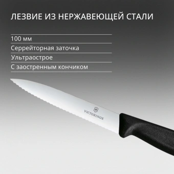 Нож кухонный Victorinox Swiss Classic (6.7733) стальной для чистки овощей и фруктов лезв.100мм серрейт. заточка черный - купить недорого с доставкой в интернет-магазине