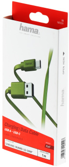 Кабель Hama 00187231 USB (m)-USB Type-C (m) 1м зеленый плоский - купить недорого с доставкой в интернет-магазине