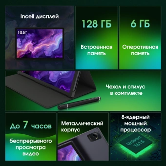 Планшет Digma Pro Wave T615 (1.8) 8C RAM6Gb ROM128Gb 10.5" In-Cell 1920x1200 4G Android 15 серый 13Mpix 5Mpix BT WiFi microSD 7000mAh - купить недорого с доставкой в интернет-магазине