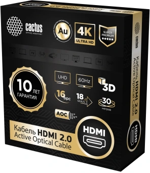 Кабель аудио-видео Cactus CS-HDMI-AOC-2-30 HDMI (m)/HDMI (m) 30м. позолоч.конт. черный - купить недорого с доставкой в интернет-магазине