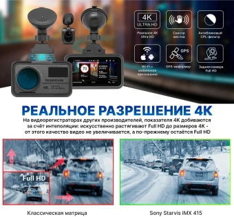 Видеорегистратор TrendVision TDR-725 Real 4K Max черный 8Mpix 2160x3840 2160p 170гр. GPS NT96670 - купить недорого с доставкой в интернет-магазине