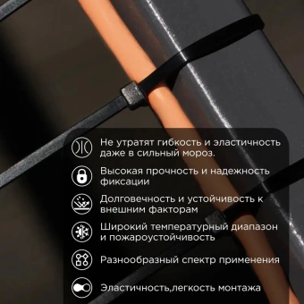 Стяжка пластиковая Rexant 87-0503 500x7.6мм (упак:100шт) нейлон внешний (-60/+85) черный - купить недорого с доставкой в интернет-магазине