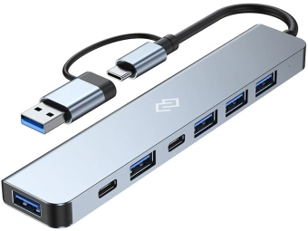 Разветвитель USB-C + USB-A Digma DHUB-7USB-AC 7порт. серебристый - купить недорого с доставкой в интернет-магазине