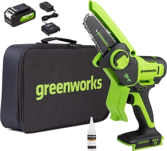 Цепная пила Greenworks G24MCS10 дл.шины:4"(10cm) 1аккум. 2Ач ЗУ (2008207UA) - купить недорого с доставкой в интернет-магазине