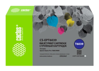 Картридж струйный Cactus CS-EPT6039 T6039 св.сер.пигм. (220мл) для Epson Stylus PRO 7880/9880 с чипом - купить недорого с доставкой в интернет-магазине