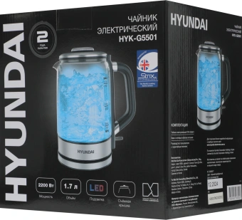 Чайник электрический Hyundai HYK-G5501 1.7л. 2200Вт серебристый/черный корпус: стекло - цена, купить или заказать с доставкой в интернет-магазине Чайник электрический Hyundai HYK-G5501 1.7л. 2200Вт серебристый/черный корпус: стекло - купить недорого с доставкой в интернет-магазине