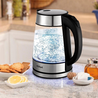 Чайник электрический Kitfort KT-6118 1.7л. 2200Вт прозрачный/серебристый корпус: стекло (КТ-6118) - купить недорого с доставкой в интернет-магазине