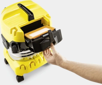 Строительный пылесос Karcher WD 4 S V-20/5/22 1000Вт (уборка: сухая/сбор воды) желтый - купить недорого с доставкой в интернет-магазине