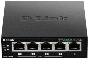 Коммутатор D-Link DES-1005P/B1A 5x100Мбит/с 4PoE 60W неуправляемый - цена, купить или заказать с доставкой в интернет-магазине Коммутатор D-Link DES-1005P/B1A 5x100Мбит/с 4PoE 60W неуправляемый - купить недорого с доставкой в интернет-магазине