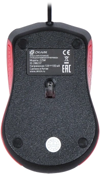Мышь Оклик 225M черный/красный оптическая 1200dpi USB для ноутбука 3but (288237) - купить недорого с доставкой в интернет-магазине
