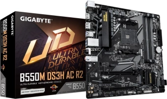 Материнская плата Gigabyte B550M DS3H AC R2 Soc-AM4 AMD B550 4xDDR4 mATX AC`97 8ch(7.1) GbLAN RAID+HDMI+DP - купить недорого с доставкой в интернет-магазине