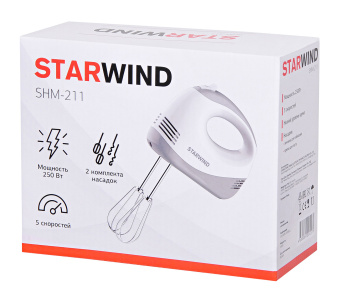 Миксер ручной Starwind SHM-211 250Вт белый/серый - купить недорого с доставкой в интернет-магазине
