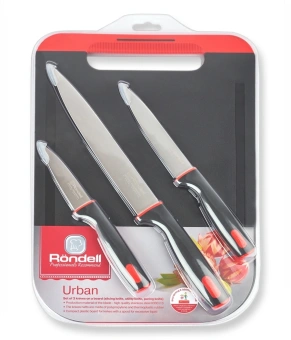 Набор ножей кухон. Rondell Urban RD-1010 компл.:4предм. разд.дос. черный/красный блистер - купить недорого с доставкой в интернет-магазине